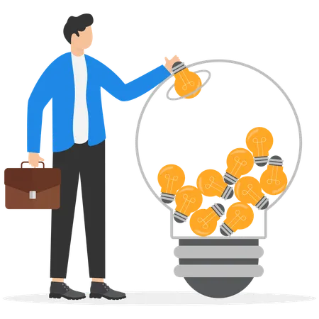 Businessman combining ideas and thoughts to create bigger and better idea  Illustration