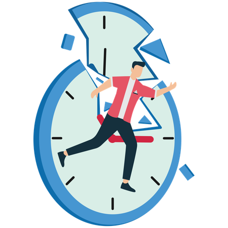 Businessman come out from Breaking clock  Illustration