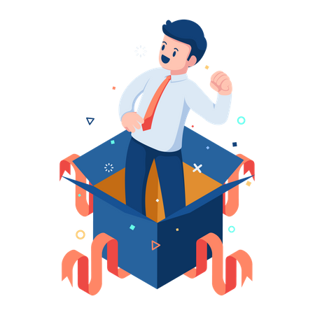 Businessman Come Out from Cardboard Box  Illustration