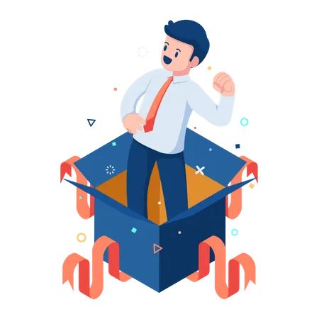 Businessman Come Out from Cardboard Box  Illustration