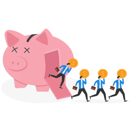 Businessman come out from piggy bank  Illustration