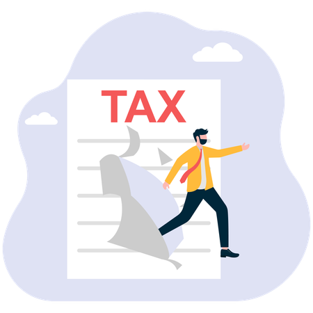 Businessman coming out from tax document  Illustration