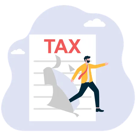 Businessman coming out from tax document  Illustration