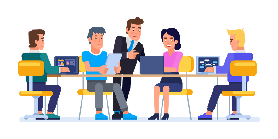 Businessman communicating with team members  Illustration