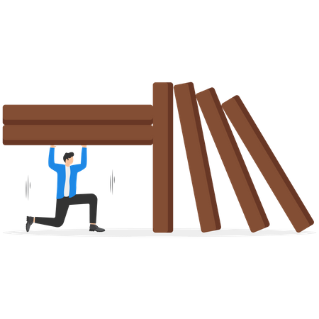 Businessman company leader remove domino to stop domino effect collapse  Illustration