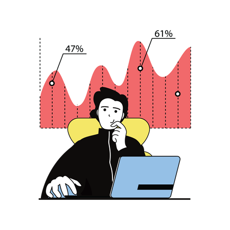 Businessman comparing online data of sales of business  Illustration