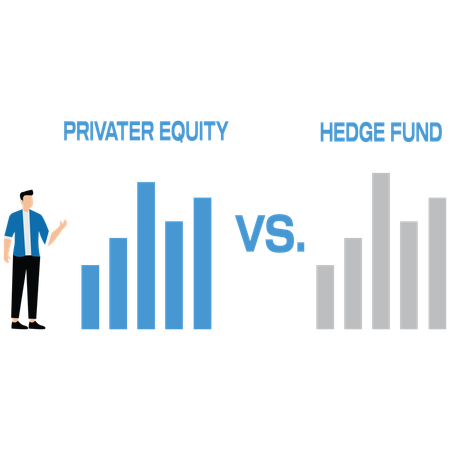 Businessman comparing private equity and hedge fund  Illustration