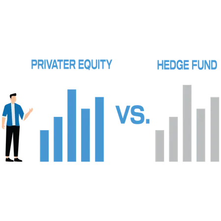 Businessman comparing private equity and hedge fund  Illustration
