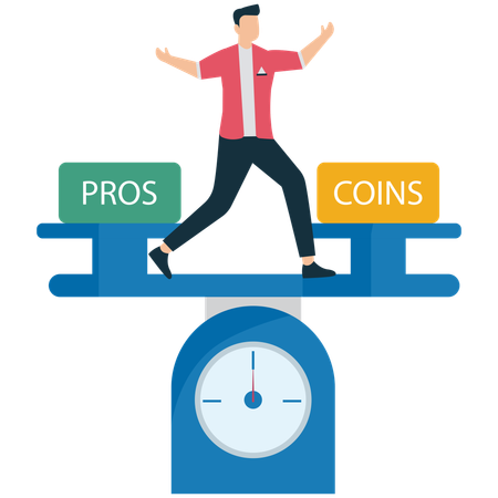 Businessman comparing Pros and Cons  Illustration