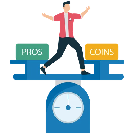 Businessman comparing Pros and Cons  Illustration