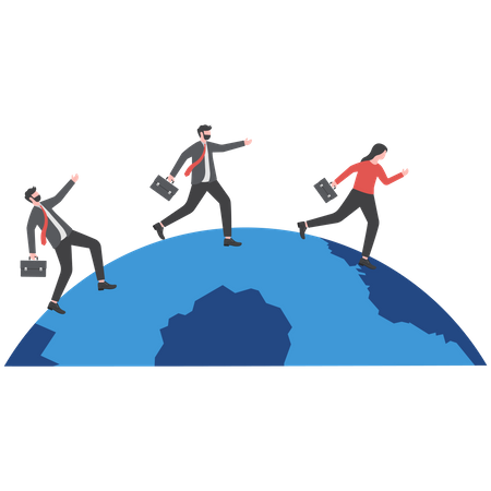 Businessman compete by running away and catch each other on the world  Illustration