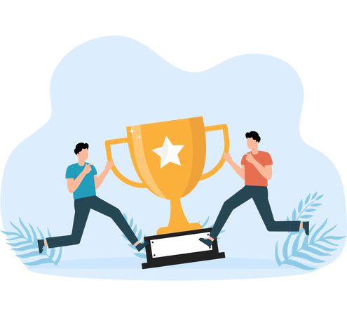 Businessman compete for their own trophies  Illustration