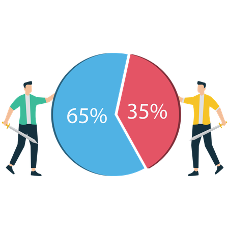 Businessman Competing for Larger Market Share in Pie Chart  Illustration
