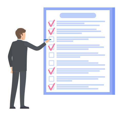 Businessman complete checklist with tick marks Illustration