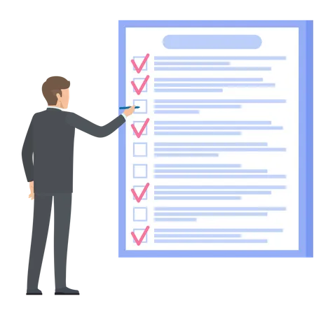 Businessman complete checklist with tick marks  Illustration