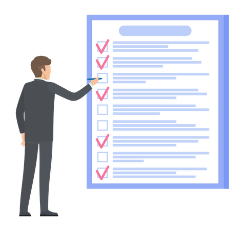 Businessman complete checklist with tick marks  Illustration