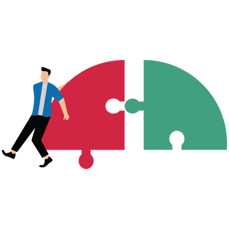 Businessman complete last missing jigsaw puzzle piece to solve business problem  Illustration