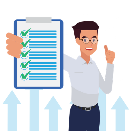 Businessman complete list and showing thumbs up  Illustration