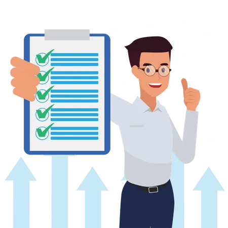 Businessman complete list and showing thumbs up  Illustration