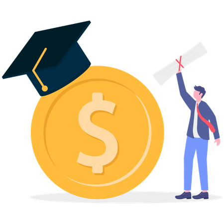 Businessman completes his graduation study  Illustration