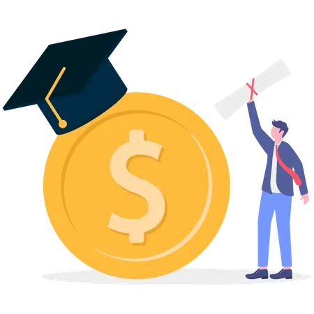 Businessman completes his graduation study  Illustration