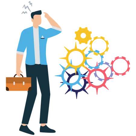 Businessman Completing Difficult Task  Illustration