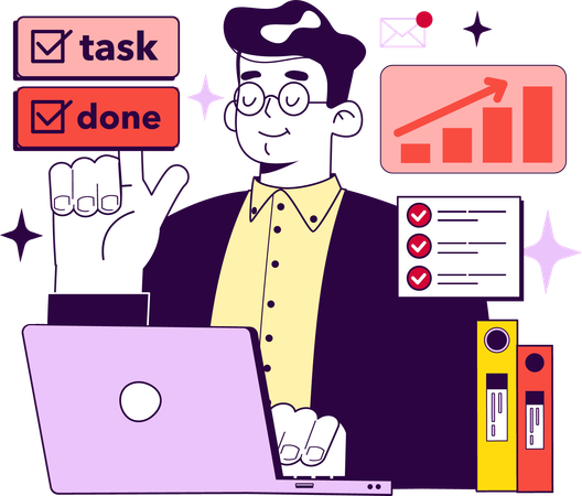 Businessman completing task according to task list  Illustration