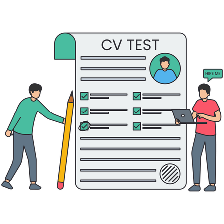 Businessman conducting cv test  Illustration