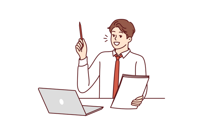 Businessman conducting online webinar on management  Illustration
