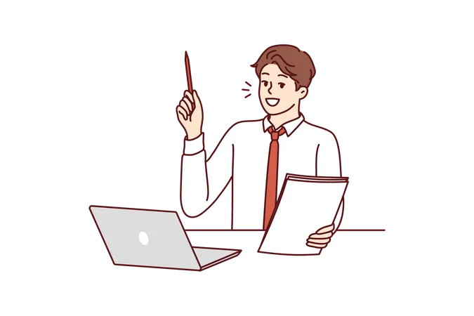 Businessman conducting online webinar on management  Illustration