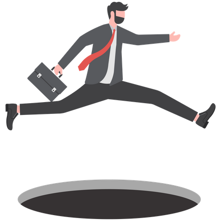 Businessman confidently jumping over a hole  Illustration