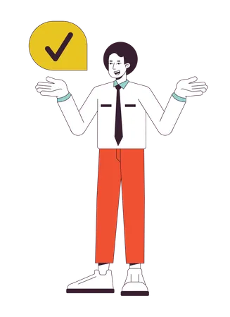 Businessman Confirmation Flat Line Concept Vector Spot Illustration Male Office Employee Correct 2 D Cartoon Outline Character On White For Web UI Design Yes Editable Isolated Colorful Hero Image Illustration