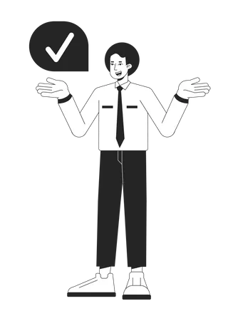 Businessman Confirmation Bw Concept Vector Spot Illustration Male Office Employee Correct 2 D Cartoon Flat Line Monochromatic Character For Web UI Design Yes Editable Isolated Outline Hero Image Illustration