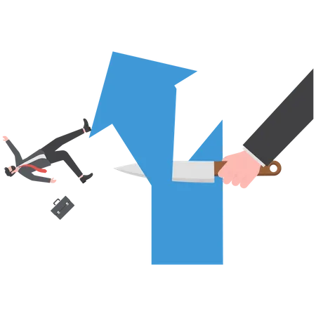 Conflict Of Interest Businessman Holding A Knife To Cut The Rising Arrow Illustration