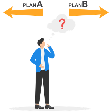 Businessman confused about two choices Plan A and Plan B  Illustration