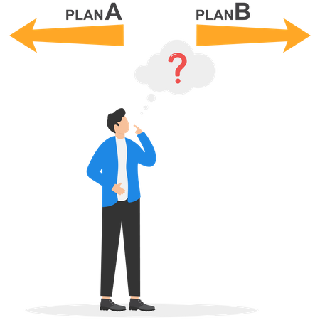 Businessman confused about two choices Plan A and Plan B  Illustration