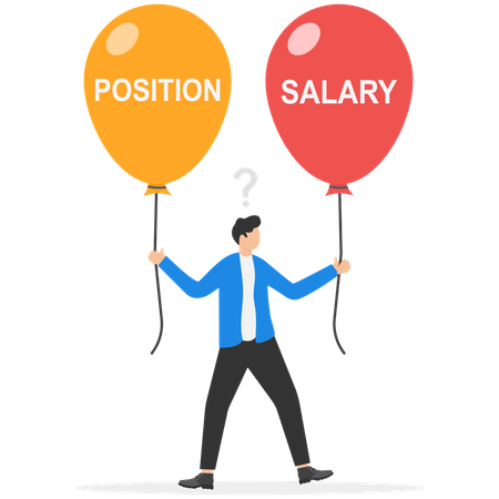 Businessman confused between salary or position  Illustration
