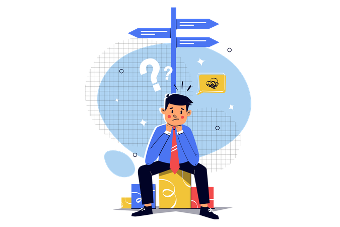 Businessman confused for business direction  Illustration