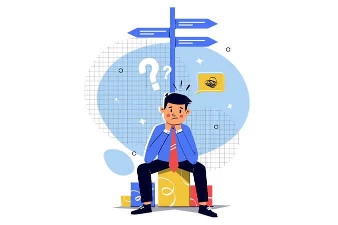 Businessman confused for business direction  Illustration