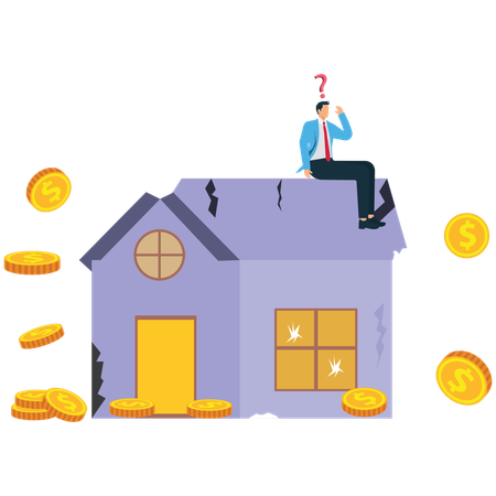 Businessman confused for Homes depreciate in value  Illustration