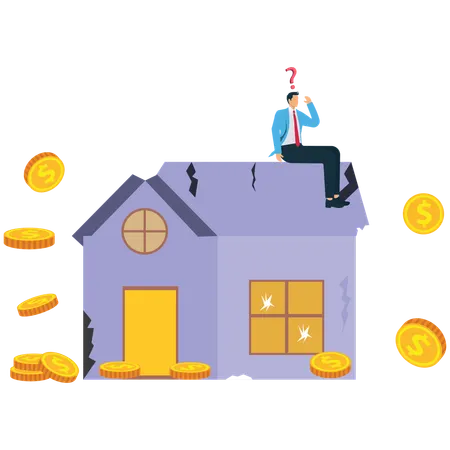Businessman confused for Homes depreciate in value  Illustration