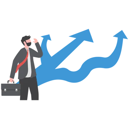 Businessman Making Decision Where To Go Next Direction Choosing Options Best Alternative Or Solution To Success Illustration