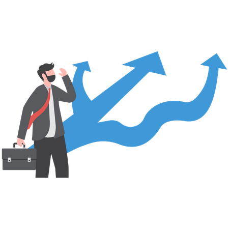 Businessman confused in choosing right business plan  Illustration