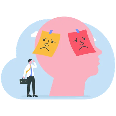 Businessman confused Mixed emotions of happiness and sadness under mask  Illustration