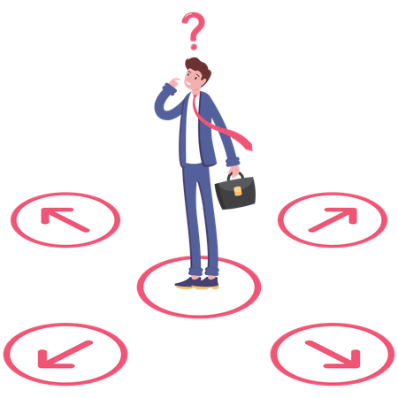 Businessman confused to choose the right direction  イラスト