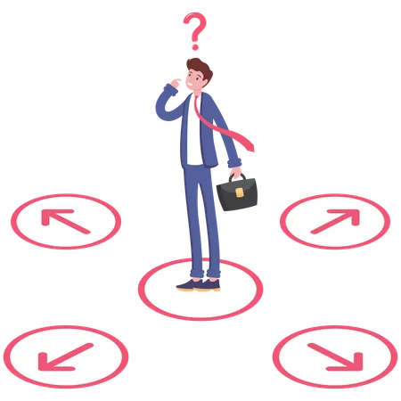Businessman Confused To Choose The Right Direction Concept Business Decision イラスト