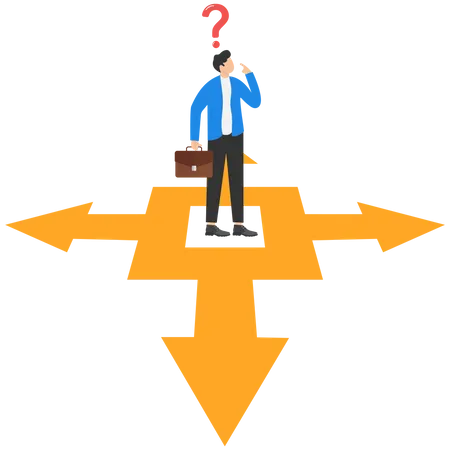 Businessman Character Illustration Confused Making Decisions In Business With Direction Arrow Signs Choices Career Growth Confused Mind Concepts Path To Success Illustration