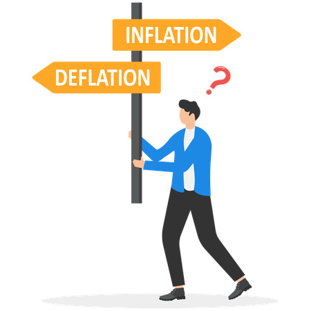 Businessman confused with Inflation and deflation signs  Illustration