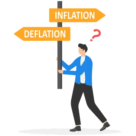 Businessman confused with Inflation and deflation signs  Illustration