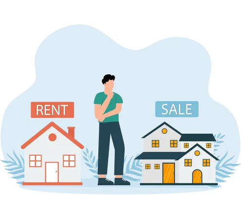 Businessman confuses with House Rent And Sale  Illustration